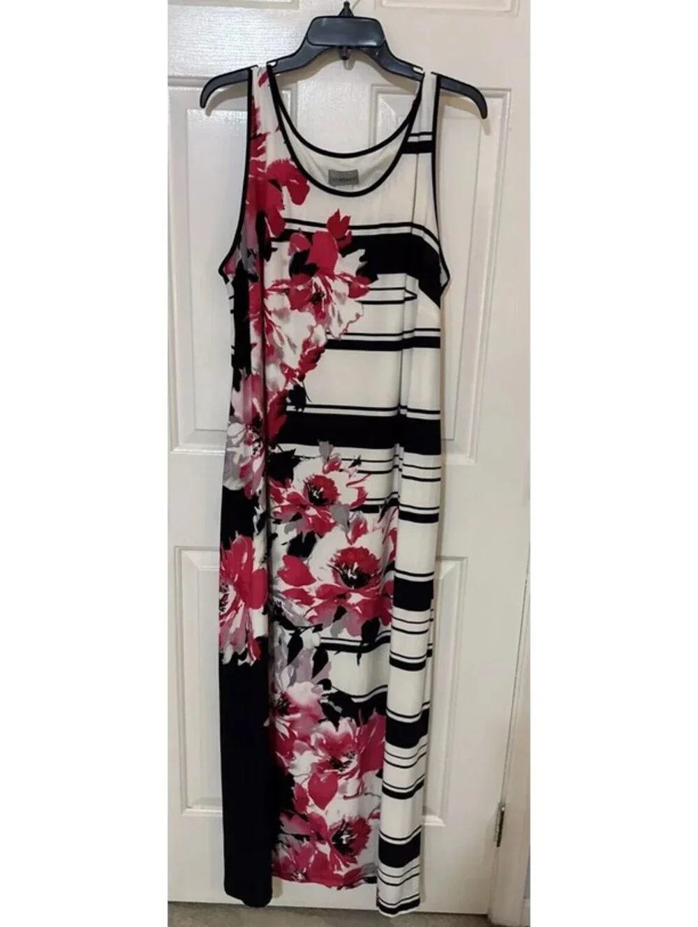 Catherines Maxi Sleeveless Tank Dress Black White Floral Lined Stretch 1X
